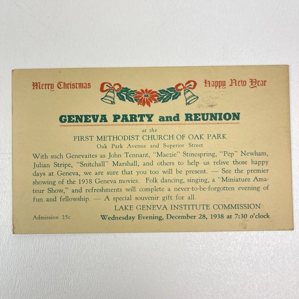 Vintage Postcard Invitation First Methodist Church Of Oak Park Holiday Reunion